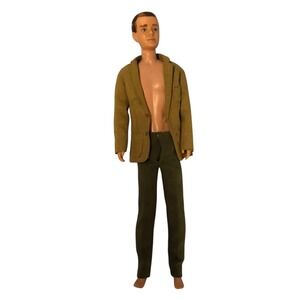 RARE VINTAGE 1960s BARBIE BOYFRIEND BROWN FLOCKED Felt HAIR KEN DOLL
